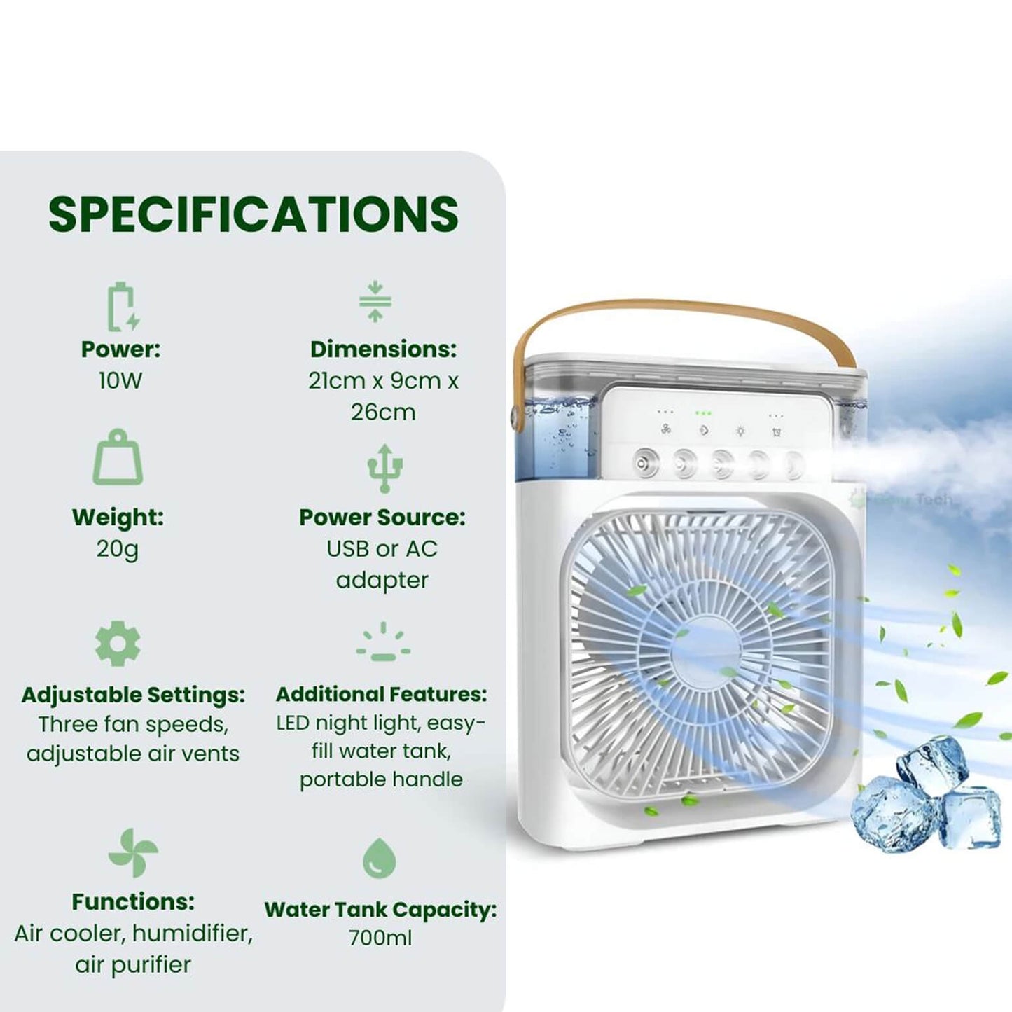Skorter | 3-in-1 Air Cooler Humidifier | Portable, Adjustable Fan Speeds & Ideal for Bedrooms, Offices & Small Spaces