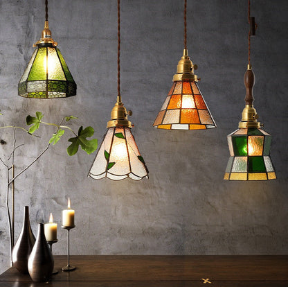 Skorter | Vintage Green Leaf Speckled Bubble Glass Pendant Lamp