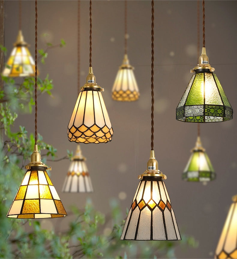 Skorter | Vintage Green Striped Speckled Bubble Glass Pendant Lamp