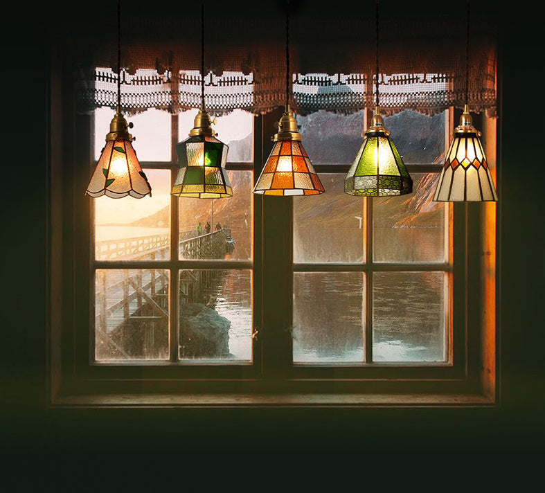 Skorter | Vintage Green Striped Speckled Bubble Glass Pendant Lamp