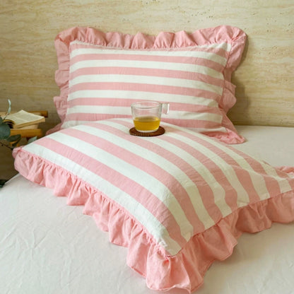 Skorter | Striped Ruffled Lace Pillowcases in Multiple Colors