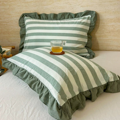 Skorter | Striped Ruffled Lace Pillowcases in Multiple Colors