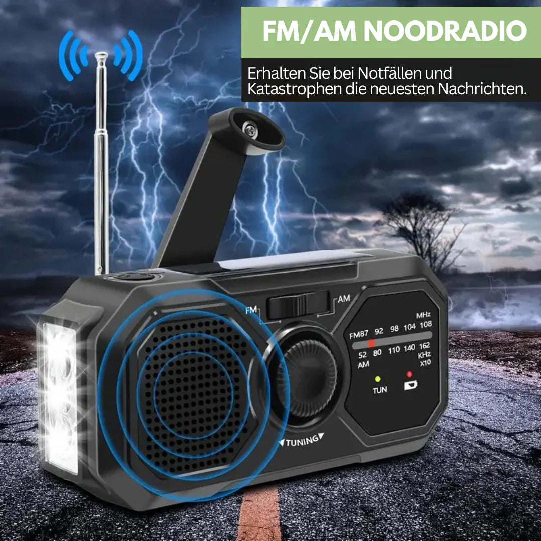 Skorter | Portable emergency radio with solar panel and hand crank – FM/AM reception and power bank function