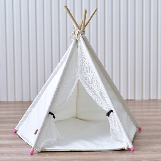 Skorter | Removable and Washable Canvas Fabric Pet Nest Pet Tent, Size:60x60x70cm, Style:Spiked Lace (without Pad)