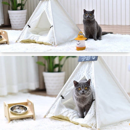 Skorter | Removable and Washable Canvas Fabric Pet Nest Pet Tent, Size:60x60x70cm, Style:Spiked Lace (without Pad)