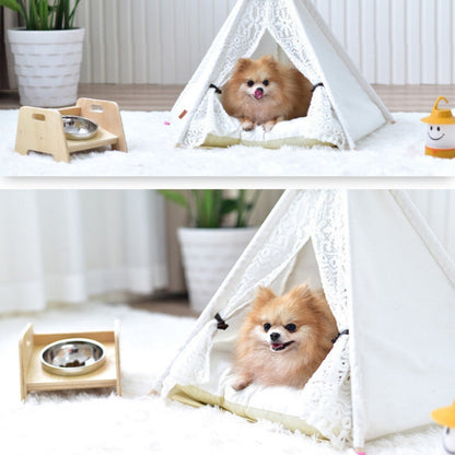 Skorter | Removable and Washable Canvas Fabric Pet Nest Pet Tent, Size:60x60x70cm, Style:Spiked Lace (with Pad)