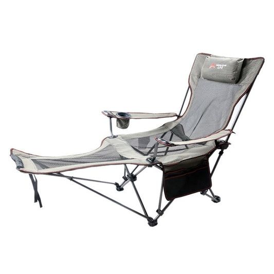 Skorter | Portable Outdoor Folding Recliner Wild Fishing Camping Leisure Stool Stainless Steel Folding Beach Chair Furniture(Black Khaki)