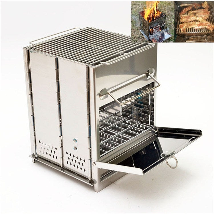 Skorter | Portable Stainless Steel Folding Barbecue Stove Charcoal Barbecue Grill Outdoor Camping Wood Stove