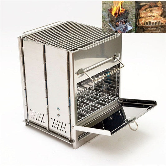Skorter | Portable Stainless Steel Folding Barbecue Stove Charcoal Barbecue Grill Outdoor Camping Wood Stove