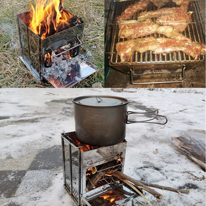 Skorter | Portable Stainless Steel Folding Barbecue Stove Charcoal Barbecue Grill Outdoor Camping Wood Stove