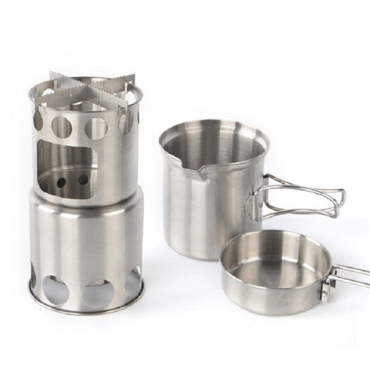 Skorter | Outdoor Stainless Steel Windproof Stove Portable Camping Roast Stove Set, Specification:Stove Set+Wood Stove