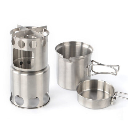 Skorter | Outdoor Stainless Steel Windproof Stove Portable Camping Roast Stove Set, Specification:Stove Set+Wood Stove