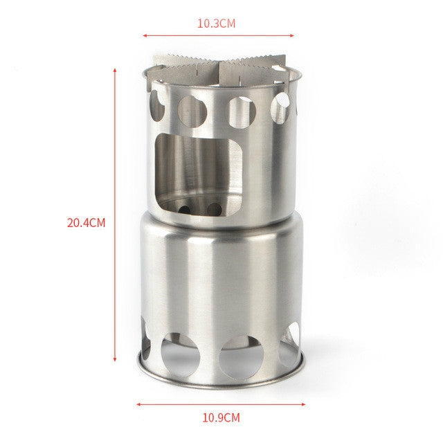 Skorter | Outdoor Stainless Steel Windproof Stove Portable Camping Roast Stove Set, Specification:Stove Set+Wood Stove