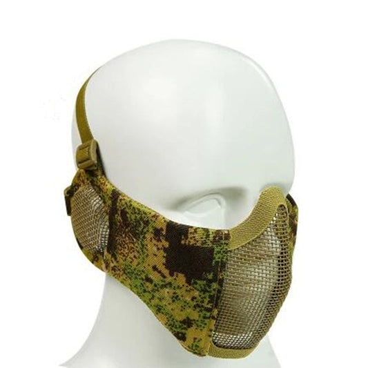 Skorter | WoSporT Half Face Metal Net Field  Ear Protection Outdoor Cycling Steel Mask(Army Green Flower)