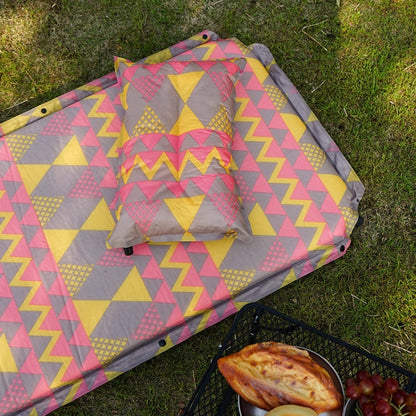 Skorter | Double Air Hole Automatic Inflatable Pad Outdoor Camping Tent Pad Moisture-Proof Stitched Lunch Break Sleeping Pad(Gray Blue Printing)