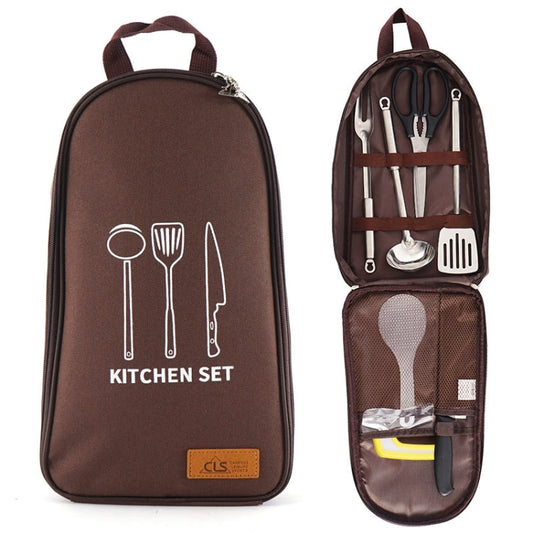 Skorter | CLS 7-In-1 Outdoor 201 Stainless Steel Cookware Set Picnic Kitchenware Portable Handbag Picnic Bag(Coffe)