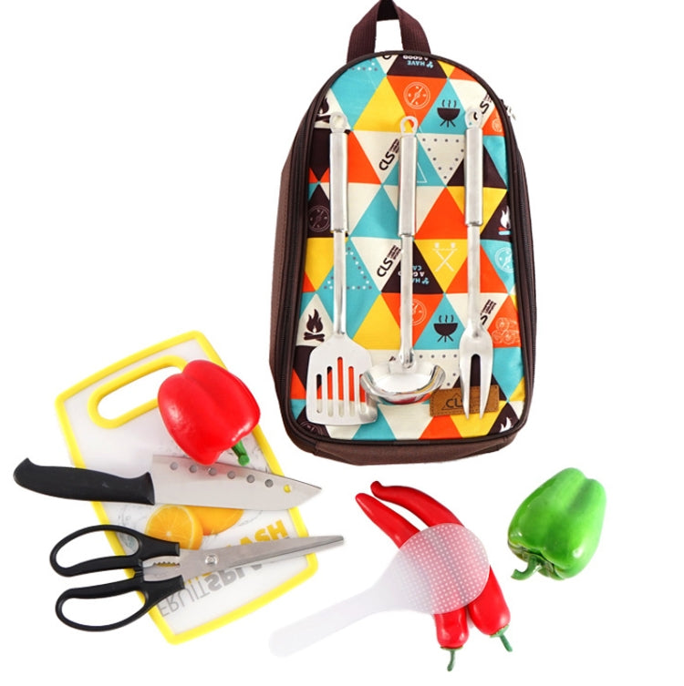 Skorter | CLS 7-In-1 Outdoor 201 Stainless Steel Cookware Set Picnic Kitchenware Portable Handbag Picnic Bag(Triangle Pattern)