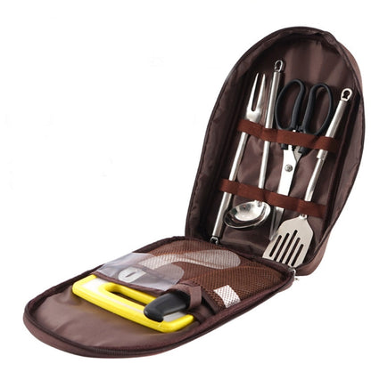 Skorter | CLS 7-In-1 Outdoor 201 Stainless Steel Cookware Set Picnic Kitchenware Portable Handbag Picnic Bag(Coffe)