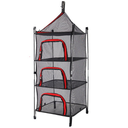 Skorter | Outdoor Folding Drying Net Four-Layer Storage Basket Storage Basket Camping Drying Fish Drying Net Rack Hanging Basket(Red)