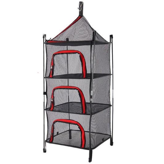 Skorter | Outdoor Folding Drying Net Four-Layer Storage Basket Storage Basket Camping Drying Fish Drying Net Rack Hanging Basket(Red)