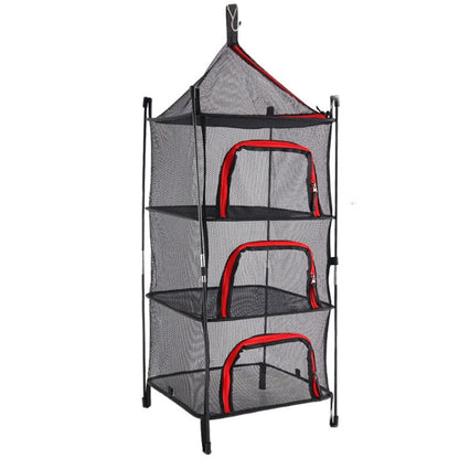 Skorter | Outdoor Folding Drying Net Four-Layer Storage Basket Storage Basket Camping Drying Fish Drying Net Rack Hanging Basket(Red)