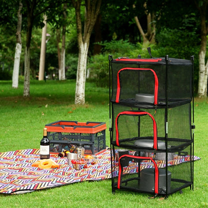 Skorter | Outdoor Folding Drying Net Four-Layer Storage Basket Storage Basket Camping Drying Fish Drying Net Rack Hanging Basket(Red)