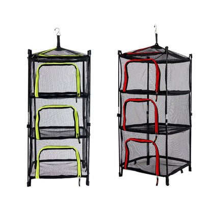 Skorter | Outdoor Folding Drying Net Four-Layer Storage Basket Storage Basket Camping Drying Fish Drying Net Rack Hanging Basket(Red)