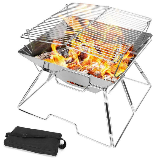 Skorter | Liftable Barbecue Grill Camping Stainless Steel Folding Barbecue Grill Wood Charcoal Grill