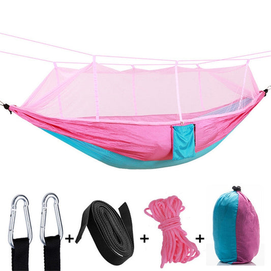 Skorter | Outdoor Mosquito Net Hammock Camping Ultralight Nylon Double Camping Air Tent, Size:260 x 140 CM(Pink Sky Blue)