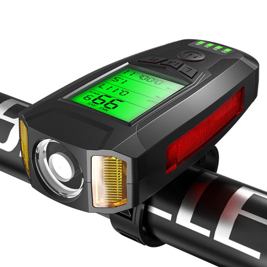 Skorter | Front Light (With Fog Light) & Horn & Speedometer  Multifunctional Bicycle Mountain Bike Headlight(Code Watch (Black))