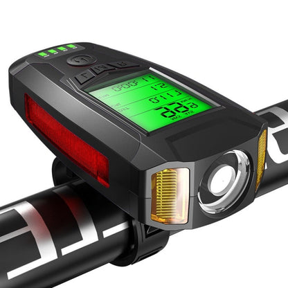 Skorter | Front Light (With Fog Light) & Horn & Speedometer  Multifunctional Bicycle Mountain Bike Headlight(Code Watch (Black))
