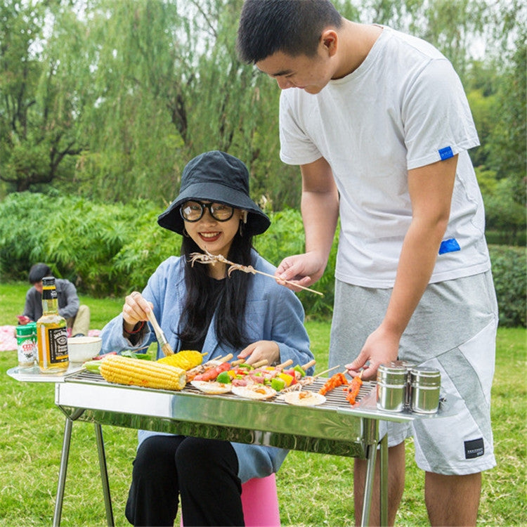 Skorter | HZ-003 BBQ Grill Outdoor Portable Stainless Steel Stove Household Charcoal Barbecue Rack, Grill/pan specifications: L