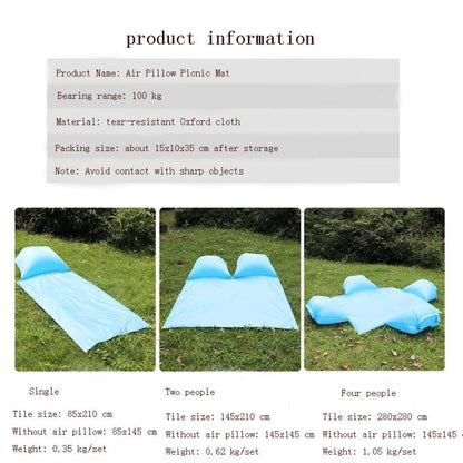 Skorter | Outdoor Waterproof Air Pillow Picnic Mat Carrying Ground Sand Beach Grass Mat, Style:Four People(Random Color)