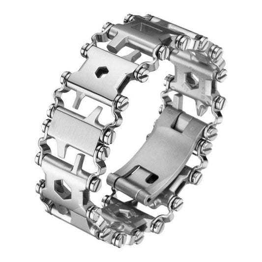 Skorter | Multifunctional Stainless Steel Outdoor Survive Tool Bracelet for Men(Wide Silver)