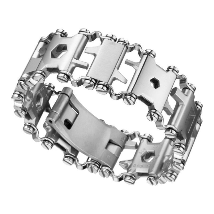 Skorter | Multifunctional Stainless Steel Outdoor Survive Tool Bracelet for Men(Wide Silver)