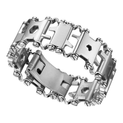 Skorter | Multifunctional Stainless Steel Outdoor Survive Tool Bracelet for Men(Wide Silver)