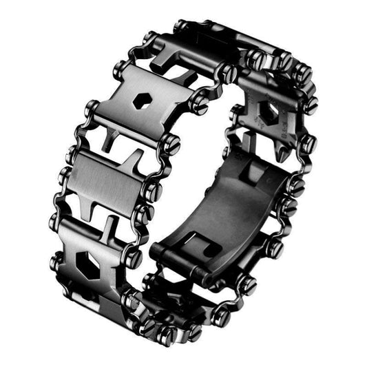Skorter | Multifunctional Stainless Steel Outdoor Survive Tool Bracelet for Men(Wide Black)