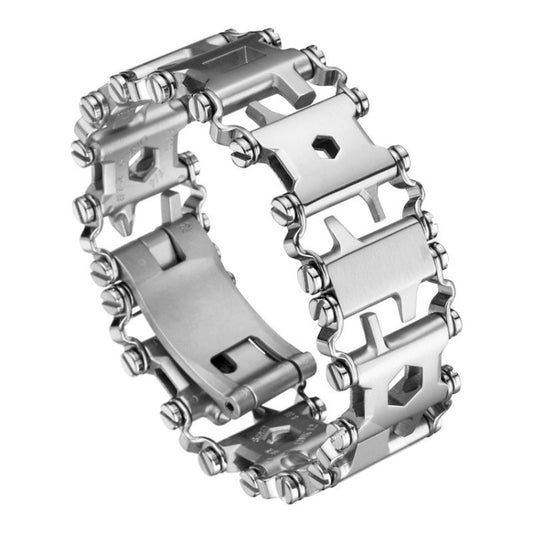 Skorter | Multifunctional Stainless Steel Outdoor Survive Tool Bracelet for Men(316L Wide Silver)