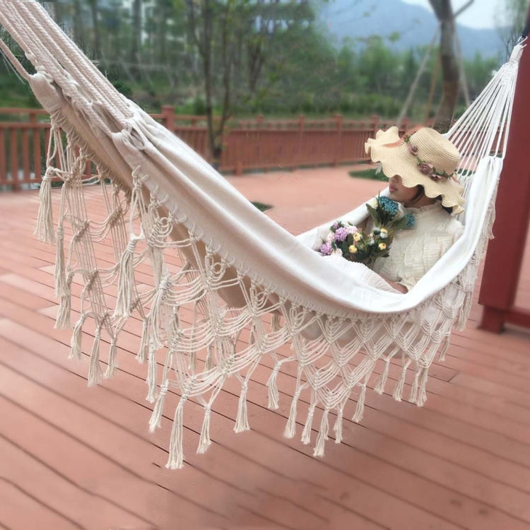 Skorter | Tassel Hammock Double Canvas Hammock Outdoor Indoor Photography Props, Specification:200x150cm White