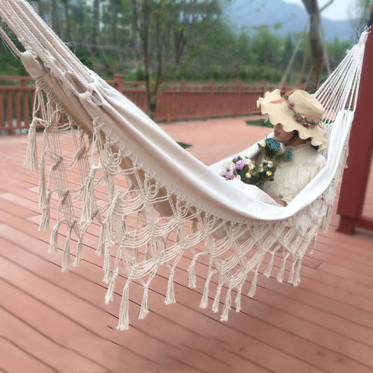Skorter | Tassel Hammock Double Canvas Hammock Outdoor Indoor Photography Props, Specification:200x150cm White