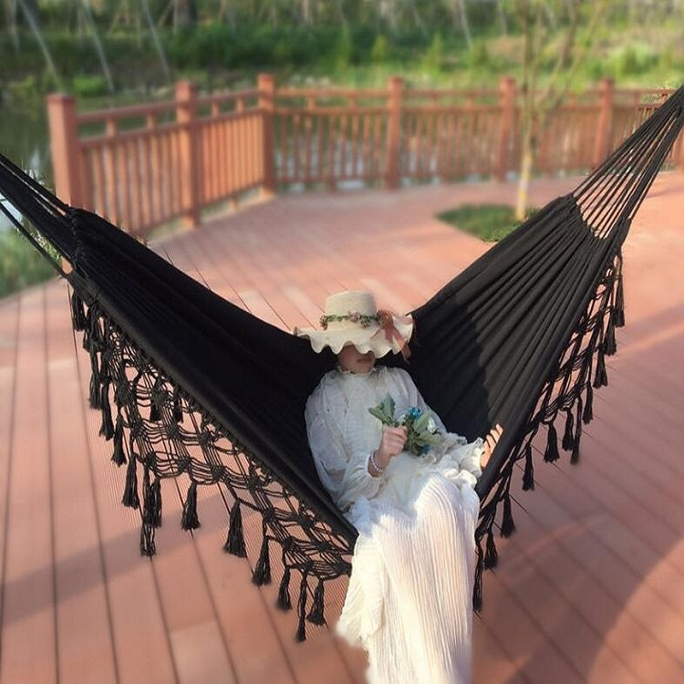 Skorter | Tassel Hammock Double Canvas Hammock Outdoor Indoor Photography Props, Specification:200x150cm Black