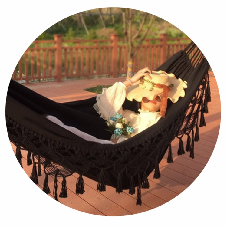 Skorter | Tassel Hammock Double Canvas Hammock Outdoor Indoor Photography Props, Specification:200x150cm Black