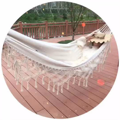 Skorter | Tassel Hammock Double Canvas Hammock Outdoor Indoor Photography Props, Specification:240x150cm White