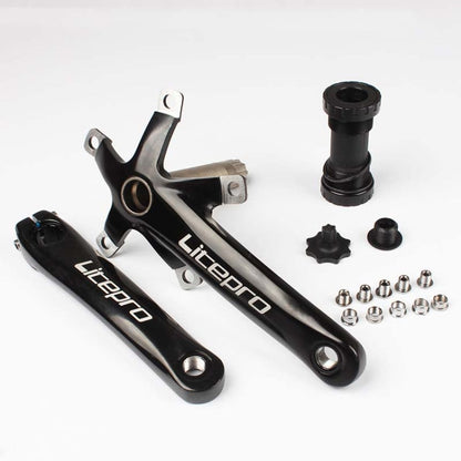 Skorter | Litepro Folding Bicycle LP Hollow One-piece Crank Tooth Disc Bottom Axle Modified SP8, Style:Left and Right Crank+Bottom Bracket(Black)