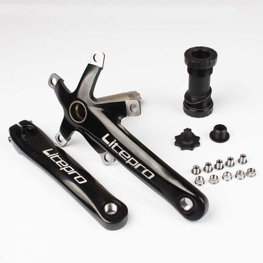 Skorter | Litepro Folding Bicycle LP Hollow One-piece Crank Tooth Disc Bottom Axle Modified SP8, Style:Left and Right Crank+Bottom Bracket(Black)