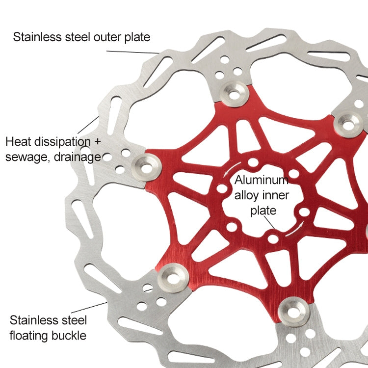 Skorter | SNAIL FD-01 Mountain Bike Floating Disc Bicycle Brake Pad Six Nail Brake Disc, Size:203mm, Color:Red