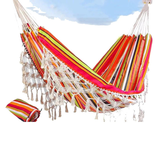 Skorter | Outdoor Camping Hammock Tassel Polyester Cloth Hammock(2 Yellow And Pink Striped Tassel)
