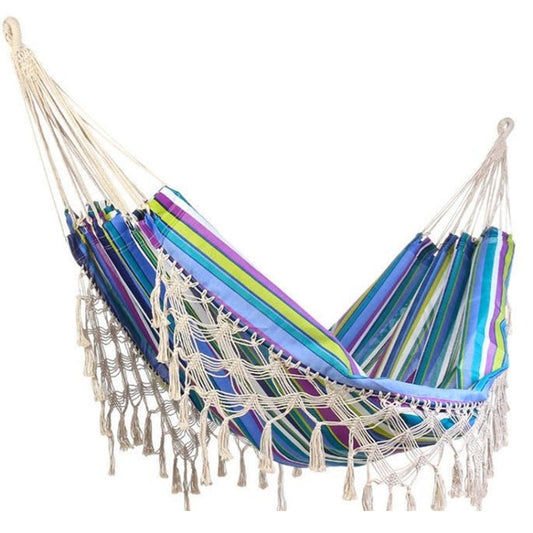 Skorter | Outdoor Camping Hammock Tassel Polyester Cloth Hammock(3 Blue Striped Tassel)