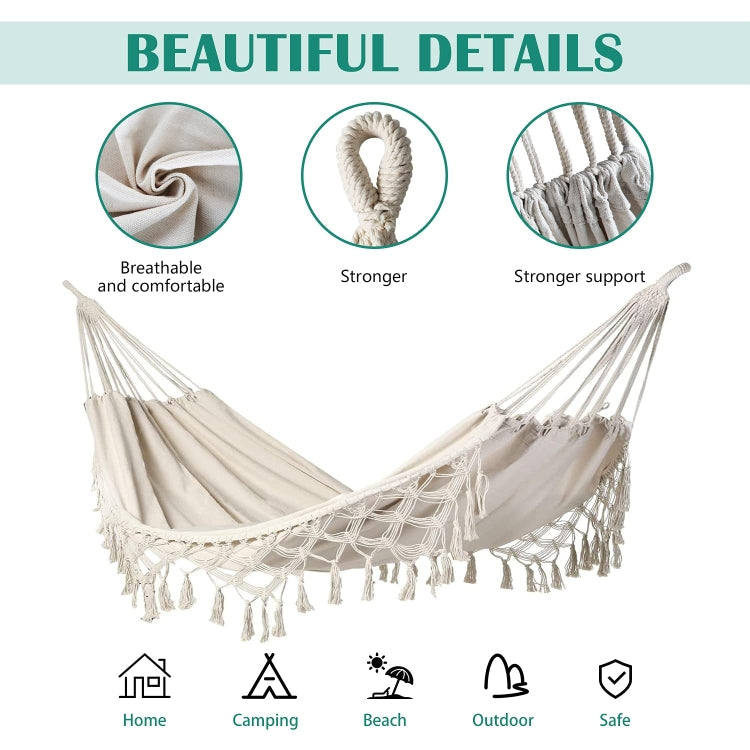 Skorter | Outdoor Camping Hammock Tassel Polyester Cloth Hammock(3 Blue Striped Tassel)