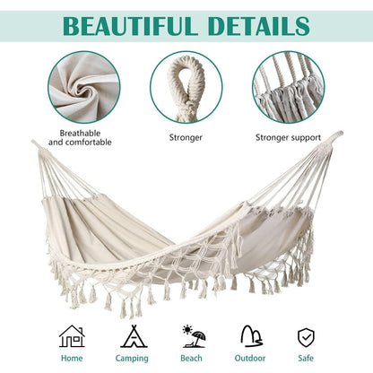 Skorter | Outdoor Camping Hammock Tassel Polyester Cloth Hammock(3 Blue Striped Tassel)